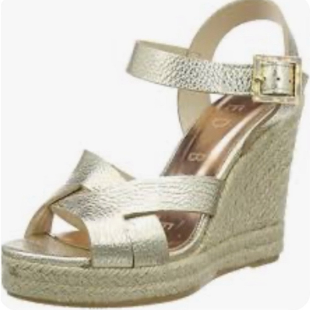 Ted Baker Selanam Woman’s 36/US Size 6 Wedge Espadrille Gold Metallic Straps.